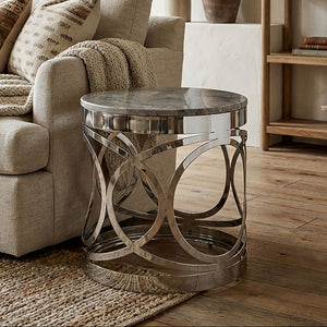 Yasmin Grey Marble and Silver Finish Side Table