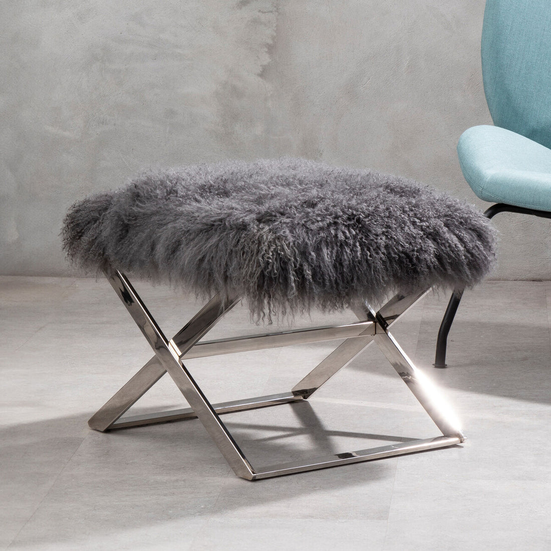 Anafi Grey Sheepskin Stool