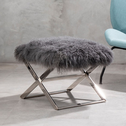 Anafi Grey Sheepskin Stool