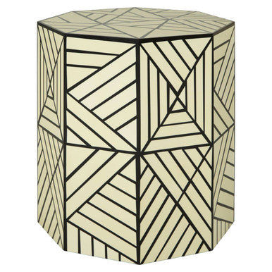 Hassa Ivory And Black Resin Geometric Stool And Table