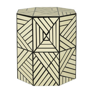 Hassa Ivory and Black Octagonal Stool and Side Table