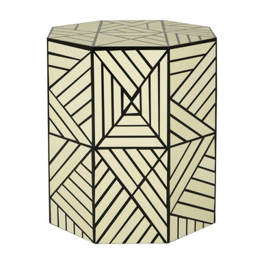 Hassa Ivory And Black Resin Geometric Stool And Table