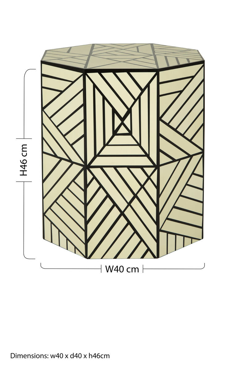 Hassa Ivory And Black Resin Geometric Stool And Table - Image 5