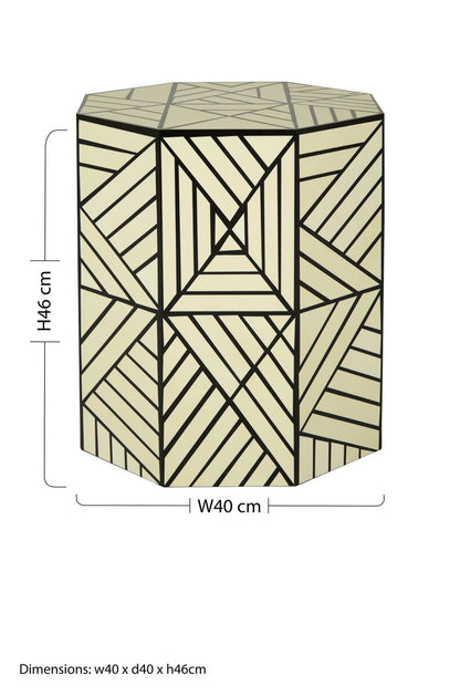 Hassa Ivory And Black Resin Geometric Stool And Table