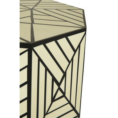 Hassa Ivory And Black Resin Geometric Stool And Table
