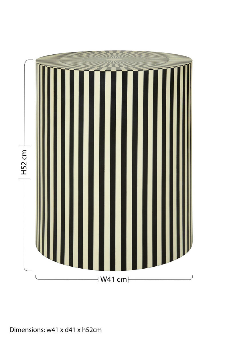 Hassa Ivory And Black Resin Table And Stool - Image 5