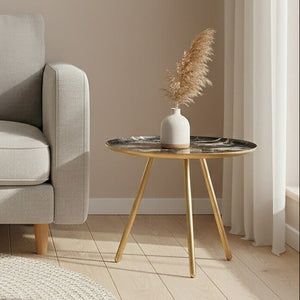 Marlox Marble Effect and Gold Finish Round Side Table
