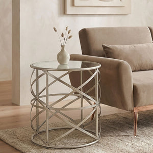 Rubia Clear Glass and Silver Finish Side Table