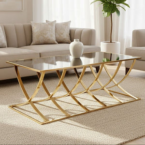 Reena Mirrored Top and Gold Finish Coffee Table