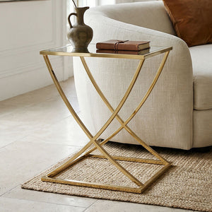Reena Mirrored Top and Gold Finish Side Table