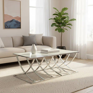 Reena Mirrored Top and Chrome Finish Coffee Table