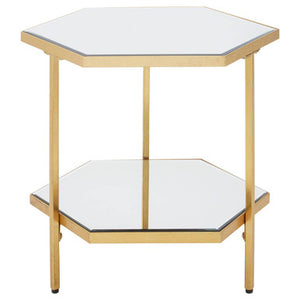 Rio Mirrored Top and Gold Finish 2 Tier Hexagon Side Table