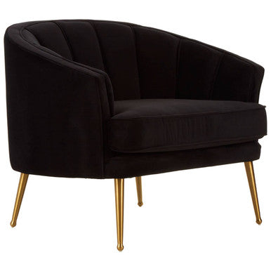 Hendricks Black Velvet Chair With Gold Finished Legs
