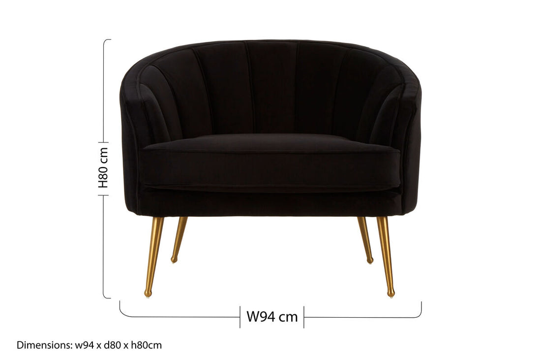 Hendricks Black Velvet Chair With Gold Finished Legs - Image 7