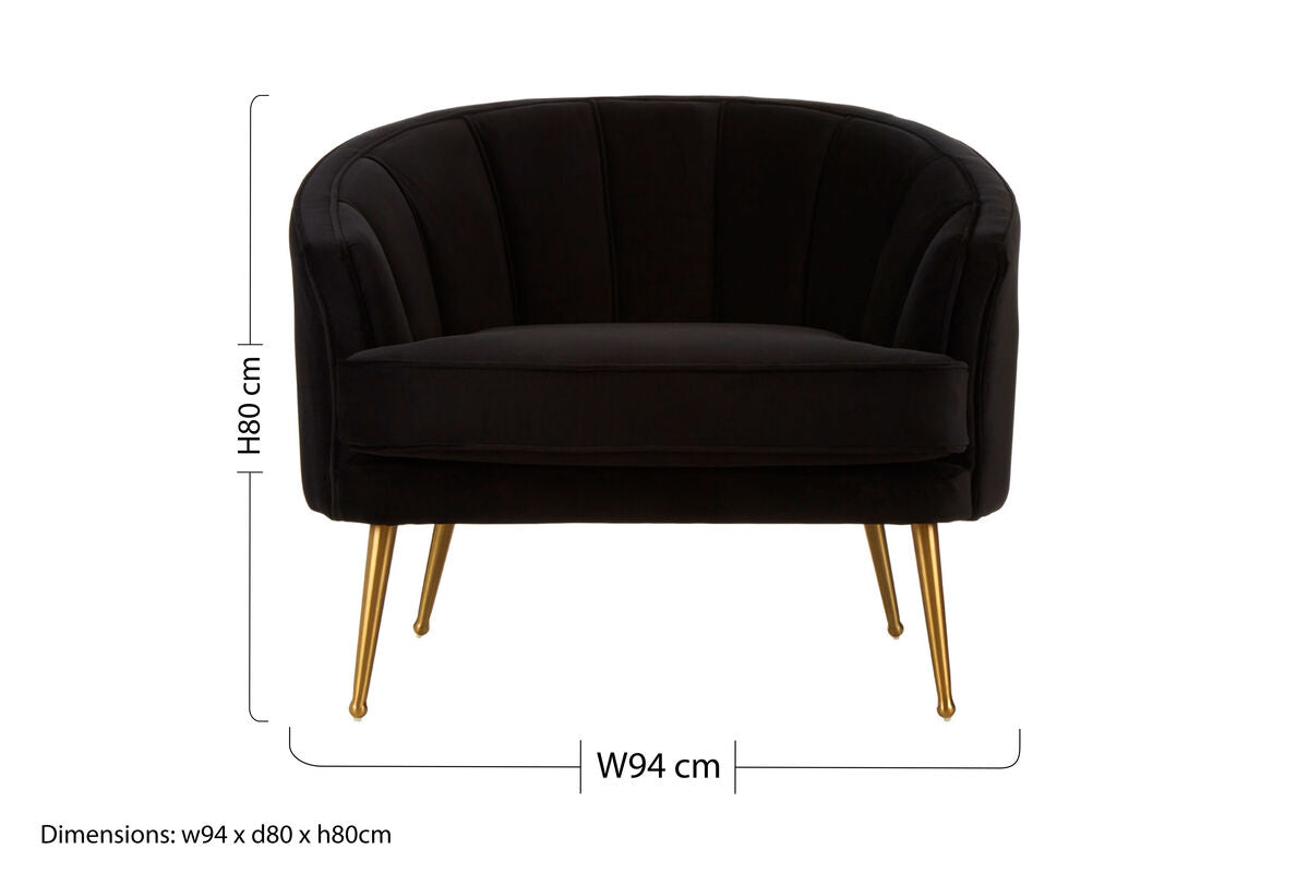 Hendricks Black Velvet Chair With Gold Finished Legs