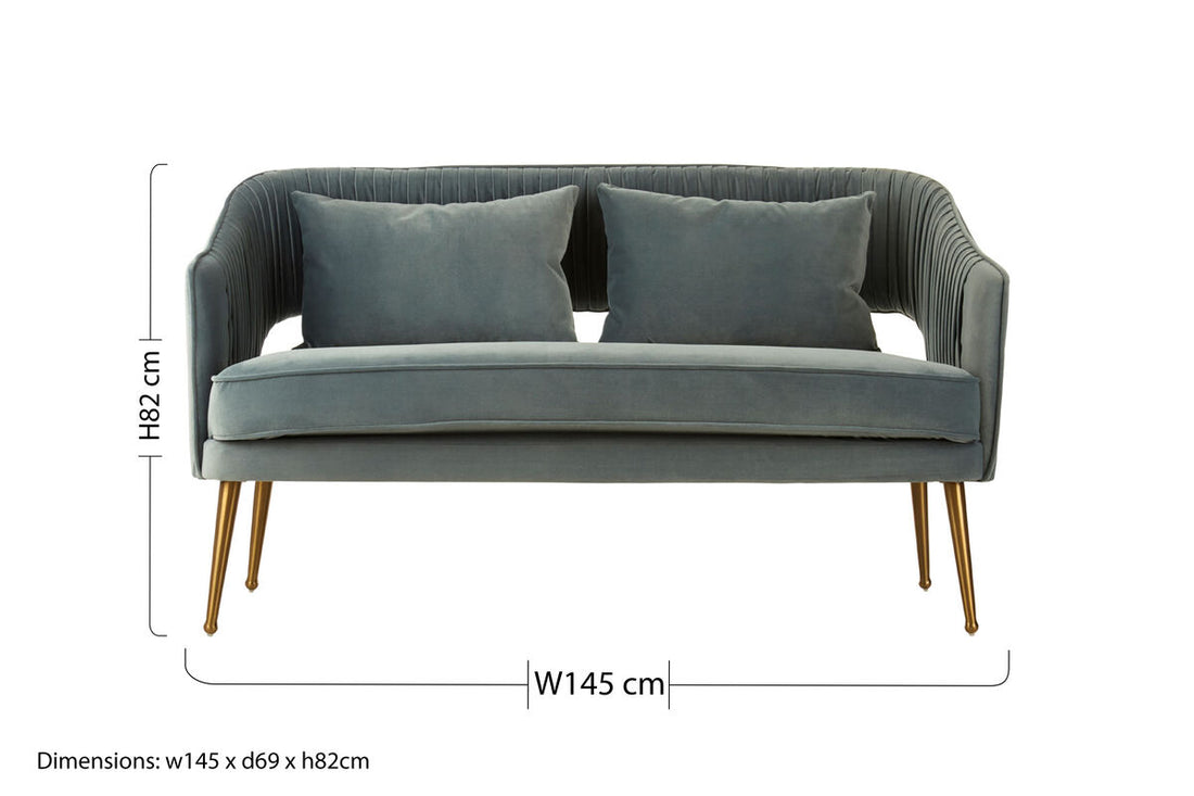 2 Seater Dusky Blue Velvet Sofa, Hendricks