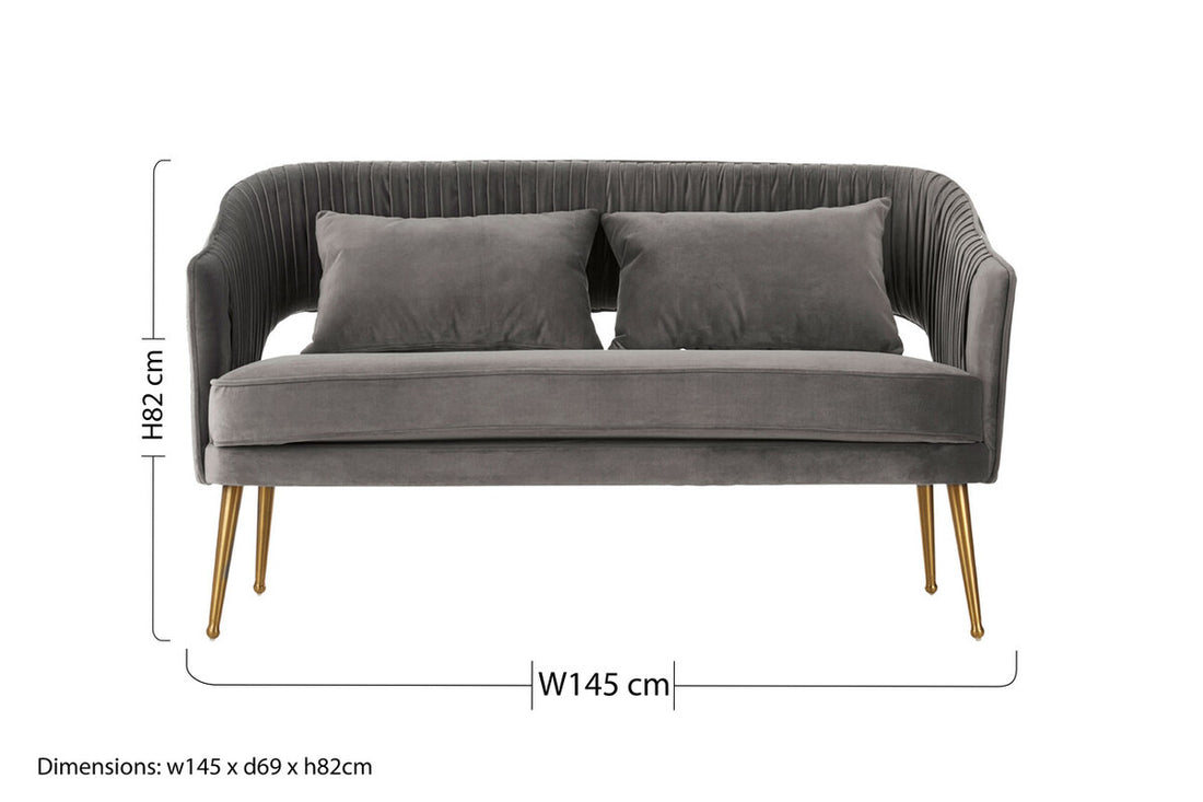 2 Seater Grey Velvet Sofa, Hendricks
