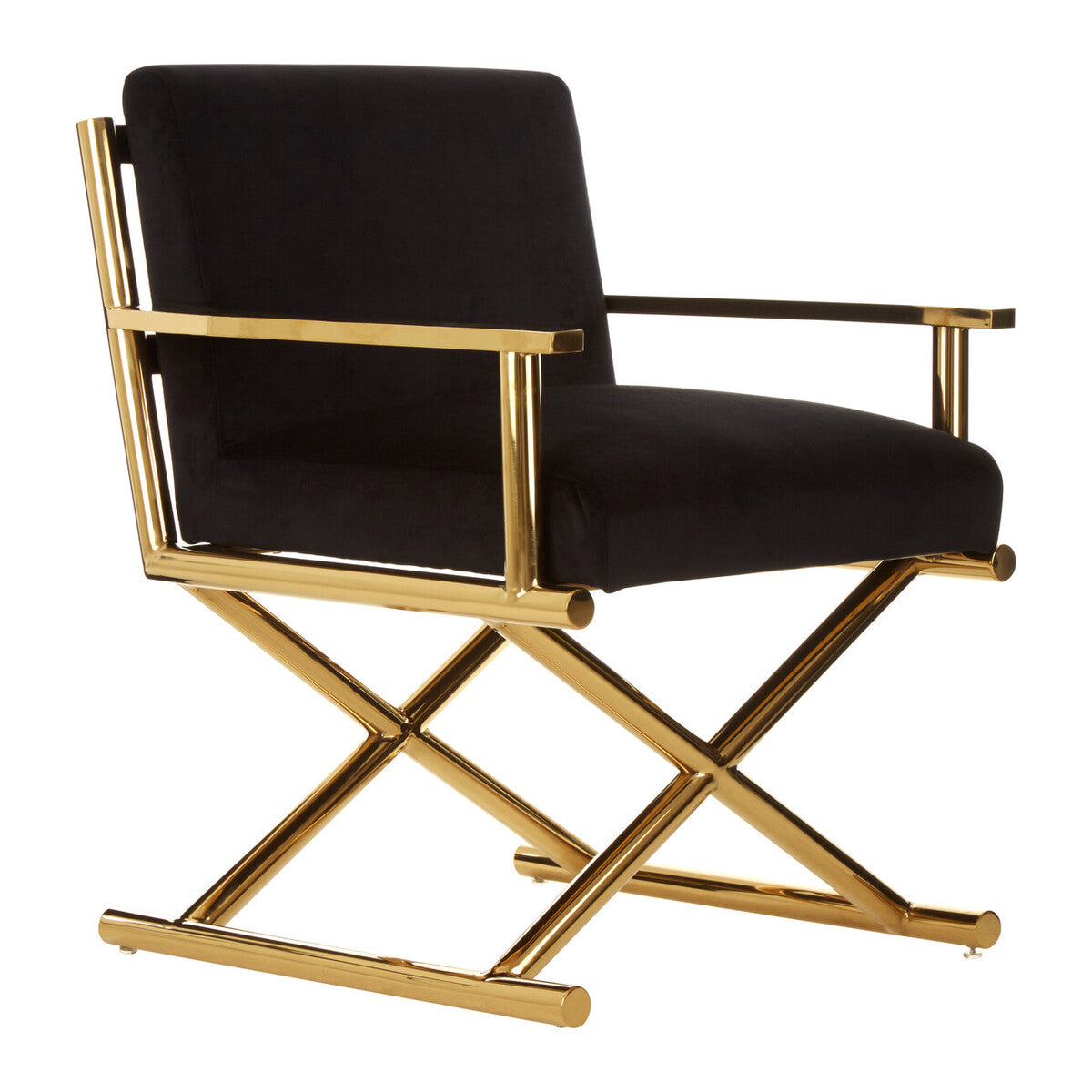 Hendricks Black Velvet Chair with Gold Cross Legs