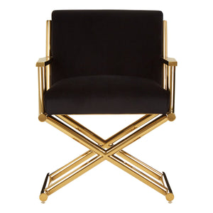 Hendricks Black Velvet Chair with Gold Cross Legs