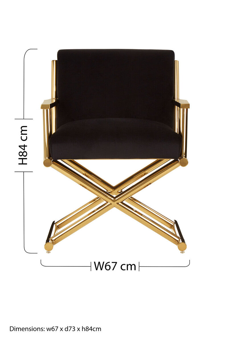 Hendricks Black Velvet Chair with Gold Cross Legs - Image 10