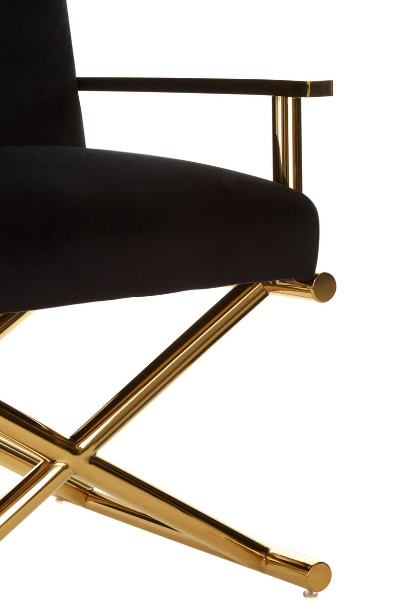 Hendricks Black Velvet Chair with Gold Cross Legs