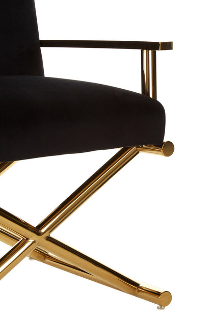 Hendricks Black Velvet Chair with Gold Cross Legs