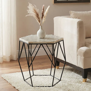 Harlo Ivory and Black Hexagon Side Table