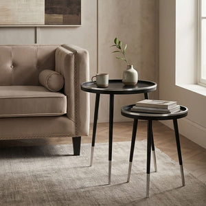 Halle Black and Silver Finish Set of 2 Side Tables