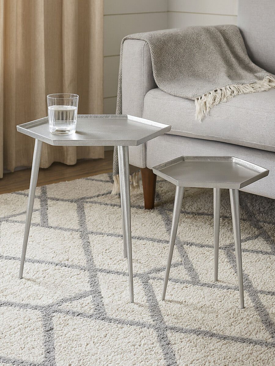 Halle Silver Set Of 2 Hexagonal Side Tables - Image 3