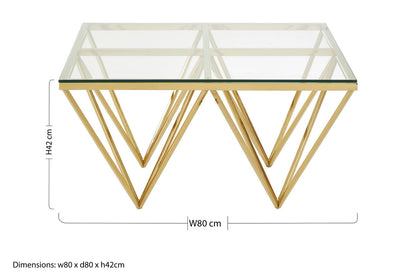 Allure Gold Finish Prismaric Square Coffee Table