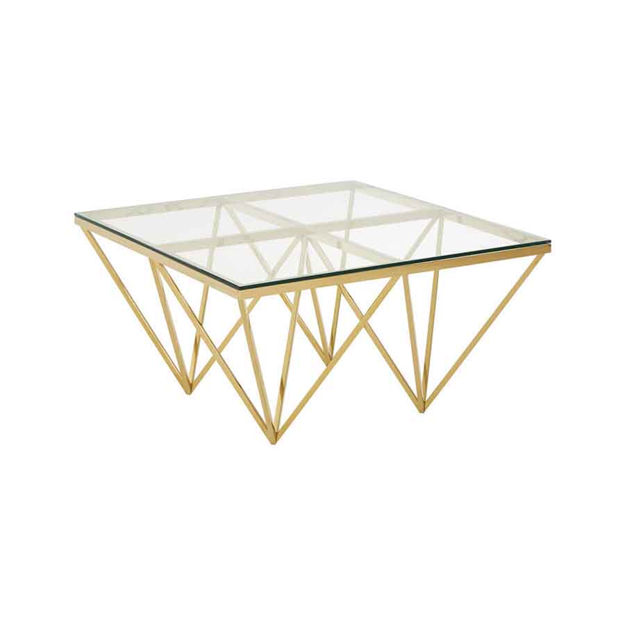 Allure Gold Finish Prismaric Square Coffee Table