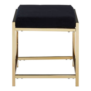 Allure Black Velvet Square Stool with Gold Finish Base