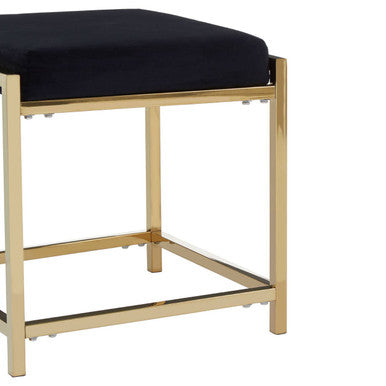 Allure Black Velvet And Gold Finish Stool