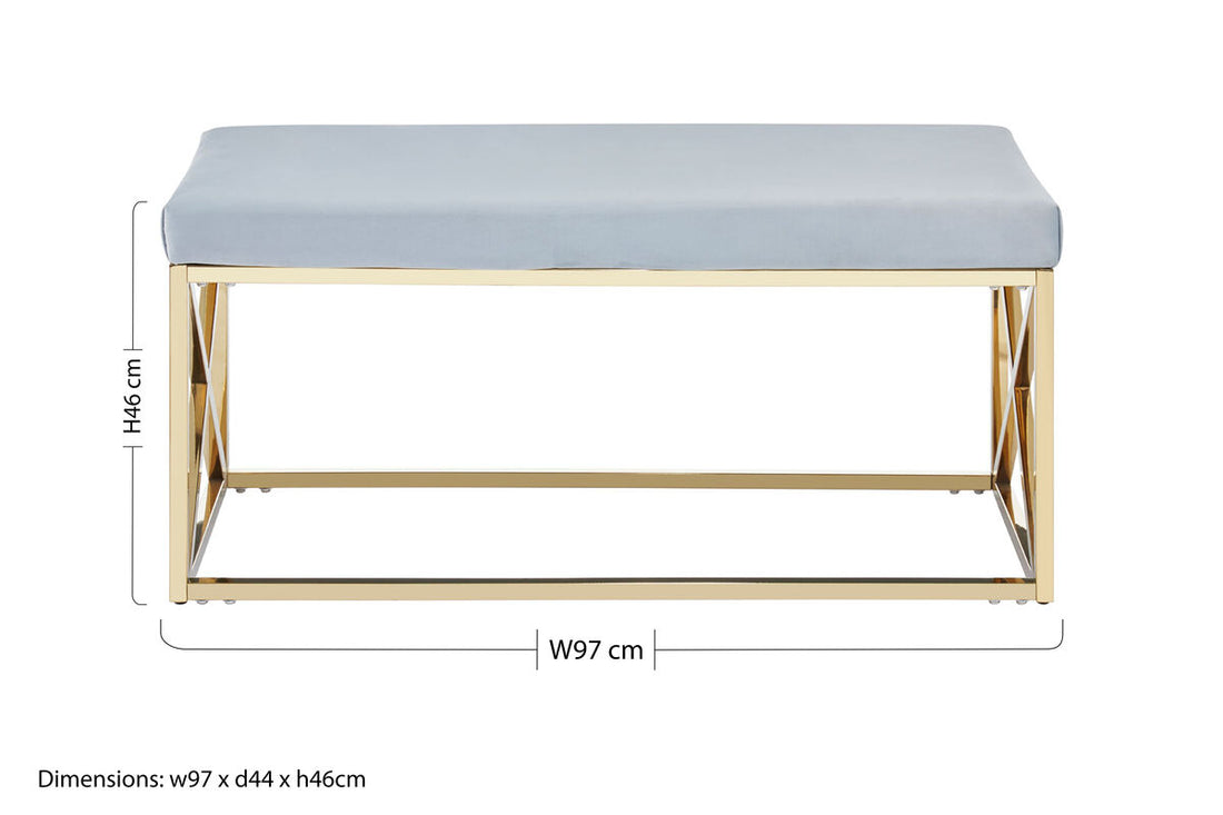 Allure Powder Blue Velvet And Gold Bench