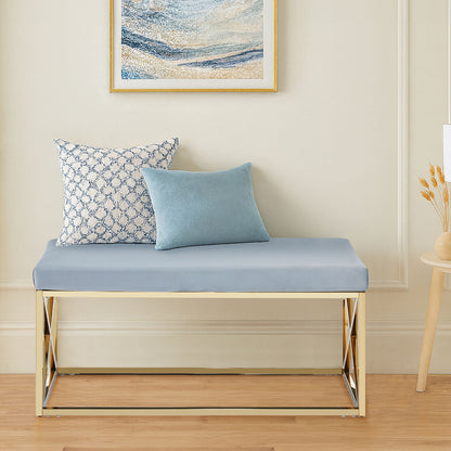 Allure Powder Blue Velvet And Gold Bench