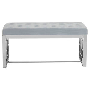 Allure Powder Blue Velvet Bench with Silver Finish Base