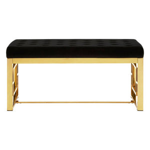 Allure Black Velvet Bench with Gold Finish Base