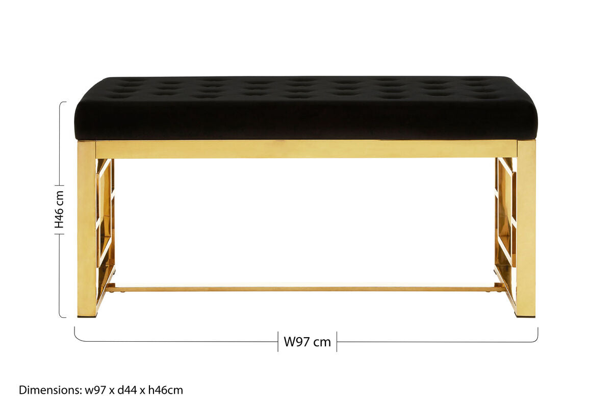 Allure Black Velvet And Gold Bench
