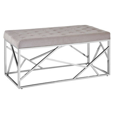 Allure Mink Velvet Bench with  Silver Finish Frame