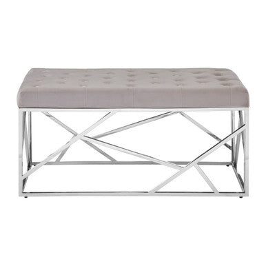 Allure Mink Velvet Bench with  Silver Finish Frame