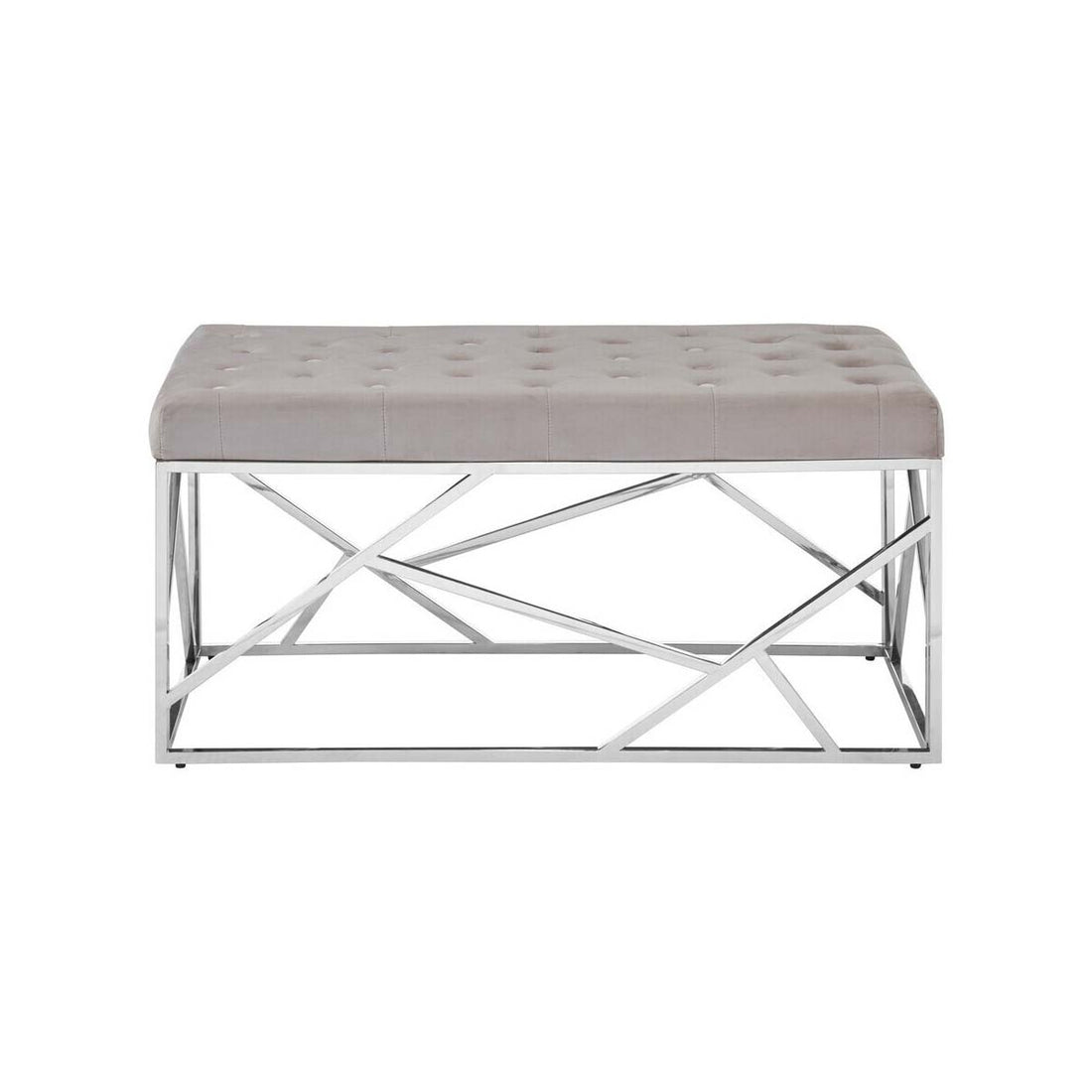 Allure Mink Velvet Bench with  Silver Finish Frame