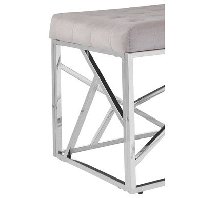 Allure Mink Velvet Bench with  Silver Finish Frame