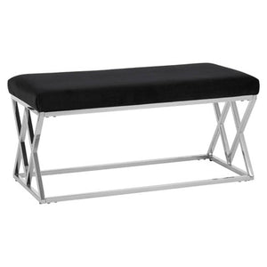 Allure Black Velvet  Bench with Silver legs