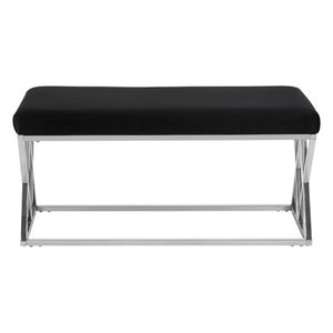 Allure Black Velvet  Bench with Silver legs