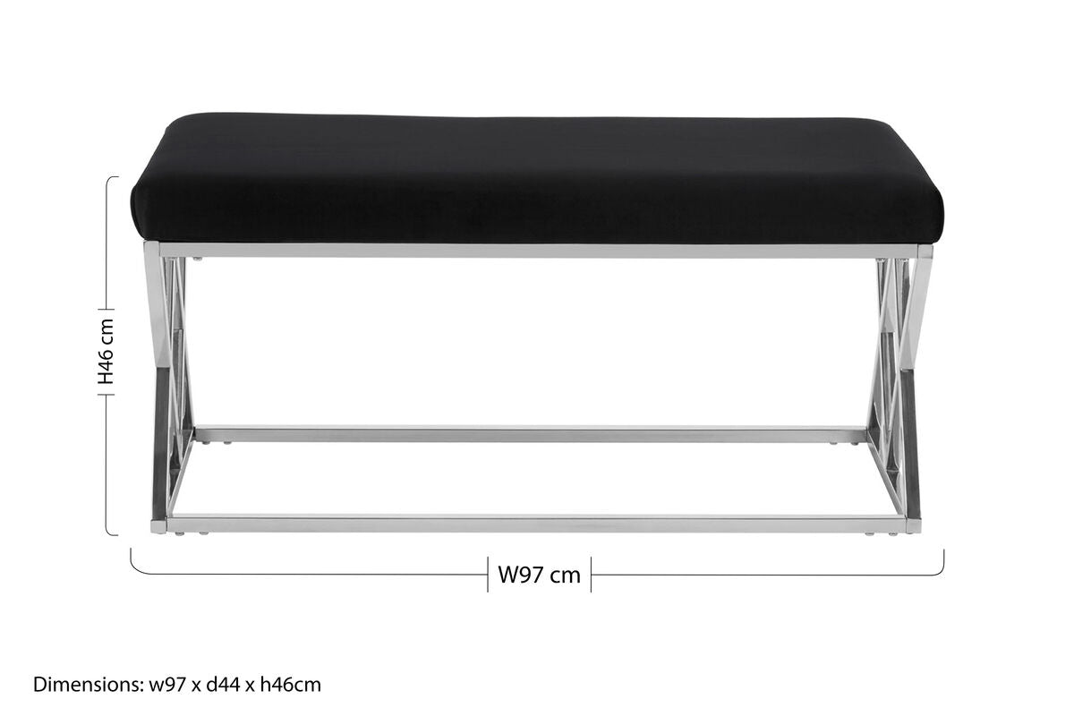 Allure Black Velvet  Bench with Silver legs