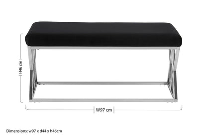 Allure Black Velvet  Bench with Silver legs