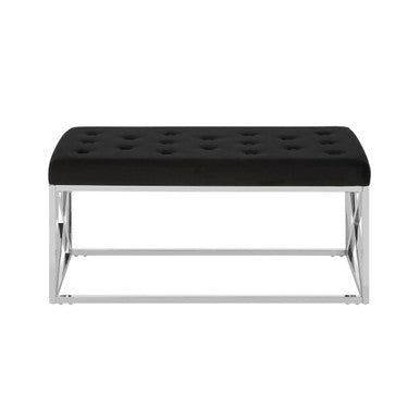 Allure Black Tufted Seat And Silver Finish Bench