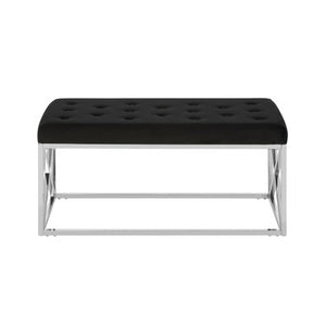 Allure Black Tufted Seat And Silver Finish Bench