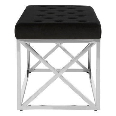 Allure Black Tufted Seat And Silver Finish Bench