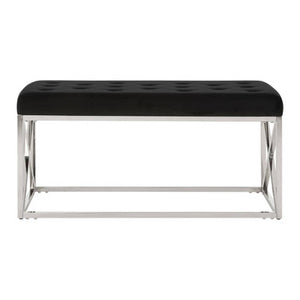 Allure Black Tufted Seat And Silver Finish Bench